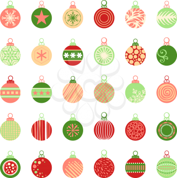 30 various Christmas balls isolated on white background. EPS 8.