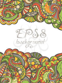 Vector geometric pattern. Colored vintage abstract template. Retro hand-drawn ornament. Hand-written text. Contour and colour details are on separate layers for easy edit.