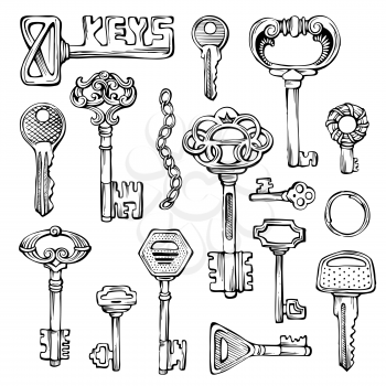Hand-drawn objects isolated on white background. Black and white illustration.