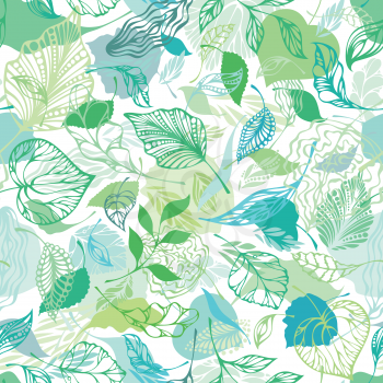 Ornate green and blue background of leaves