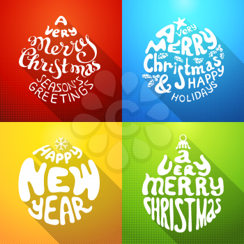 Set of four bright Christmas backgrounds with hand-written typography.