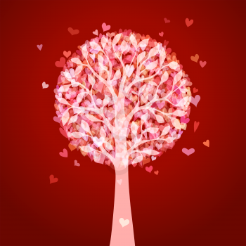 Various hearts on tree. Valentine's template. There is place for your text.