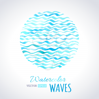 Blue watercolour waves on light background. Vector illustration. There is place for your text.