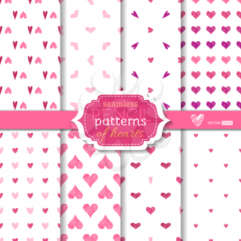 Romantic pink, violet and white backgrounds. Valentine's day design. Various hearts wallpaper.