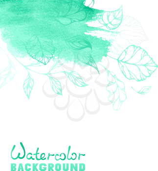 Watercolor pattern with place for your text. Design template. Spring leaves.