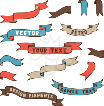 Hand-drawn ribbons isolated on white background. Vector illustration. There is place for your text.