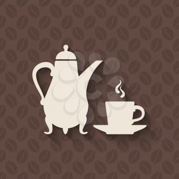 coffee pot and cup on seamless background - vector illustration. eps 10