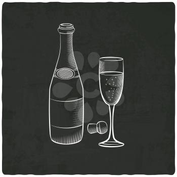 champagne on black old background - vector illustration