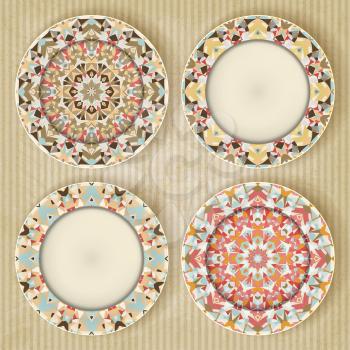 Plates with kaleidoscope pattern set retro background - vector illustration. eps 10