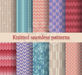 knitted seamless patterns set - vector illustration