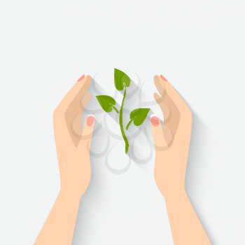 green plant in hands symbol - vector illustration. eps 10