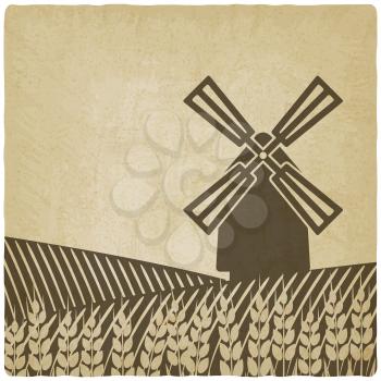 windmill in wheat field old background. vector illustration - eps 10