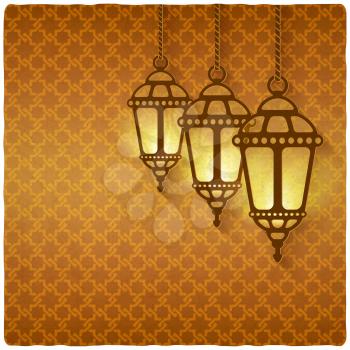ramadan kareem golden background with shining lanterns - vector illustration. eps 10