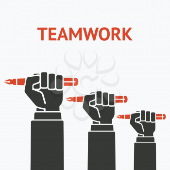 teamwork concept symbol office workers hand with pen - vector illustration. eps 8