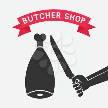 butcher cuts meat. butcher shop concept design. vector illustration - eps 8