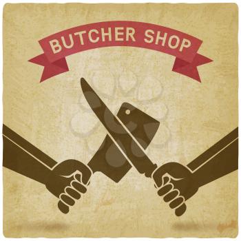 crossed butcher knives old background. butcher shop concept design. vector illustration - eps 10