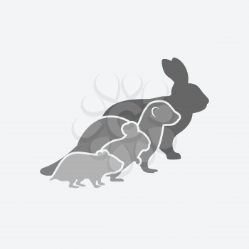 Pets silhouettes. rabbit, ferret, chinchilla, hamster. logo of pet store or veterinary clinic. vector illustration - eps 8