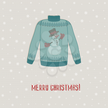 Christmas card. sweater with snowman. vector illustration - eps 8
