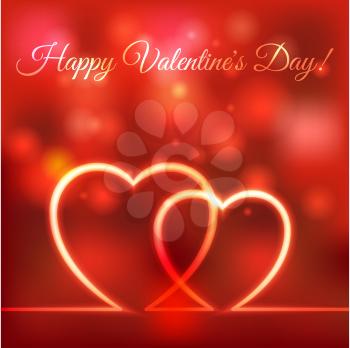 happy Valentines greeting card. hearts red blurred background - vector illustration. eps 10