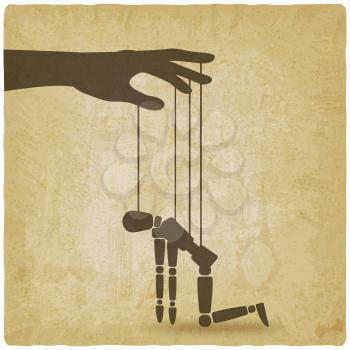 hand with broken puppet old background. vector illustration - eps 10