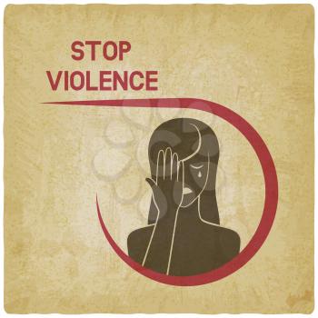 crying woman. stop violence concept vintage background. vector illustration - eps 10