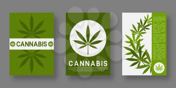 Medical cannabis cover templates set with leaf silhouette for design. Vector illustration