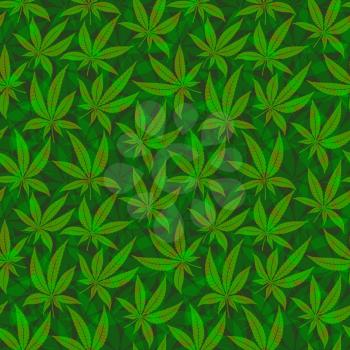 Green cannabis leaf seamless pattern. Vector illustration