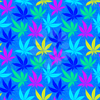 Cannabis leaves bright multicolored seamless pattern. Vector illustration