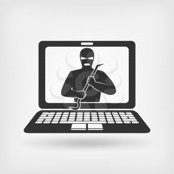 burglar in mask with crowbar. hacker concept vector illustration - eps 10
