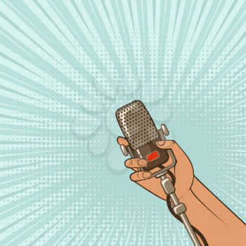 music background. male hand with retro microphone. vector illustration - eps 8