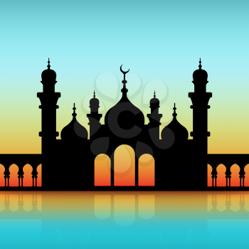 mosque black silhouette on dawn sky. vector illustration - eps 10