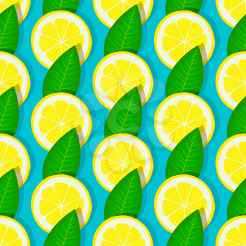 lemon with green leaves seamless pattern on blue background. vector illustration - eps 10
