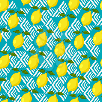 Lemon seamless pattern on geometric background. Vector illustration