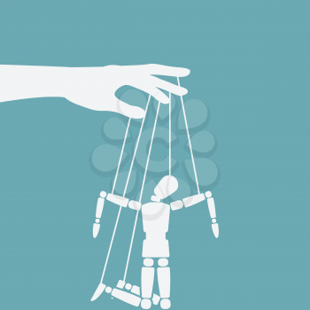 Puppet marionette on ropes is broken man. Vector illustration