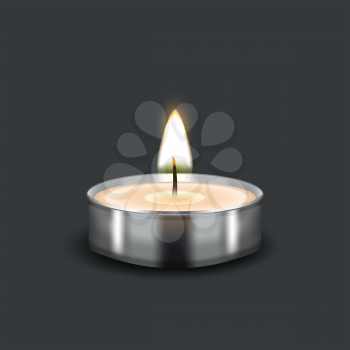 Tealight burning realistic candle. vector illustration - eps 10