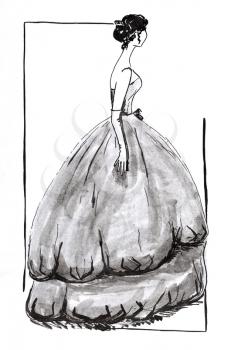 fashion of 20th Century - Magnificent evening ball gown with a wide skirt in 50th years