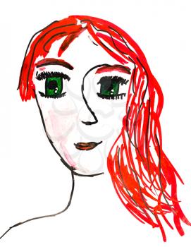 children drawing - portrait of young woman with red hair