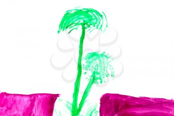 children drawing - sketch of green flower