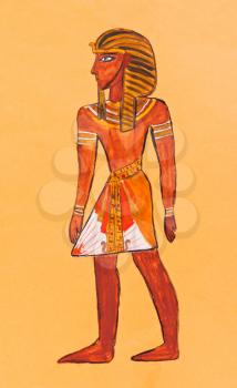 historical costume - Ancient Egyptian Pharaoh in everyday clothes styled with painted sarcophagus Seti at Thebes in 1100 BC