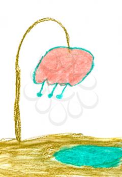 child drawing - flower bell bent over puddle of water