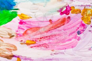 childs painting - palette with pink textured gouache brush strokes