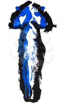 childs painting - abstract blue and black silhouette