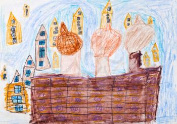 childs drawing - walls and towers of Moscow Kremlin