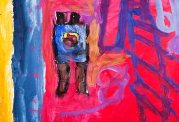 childs painting - abstract red home interior