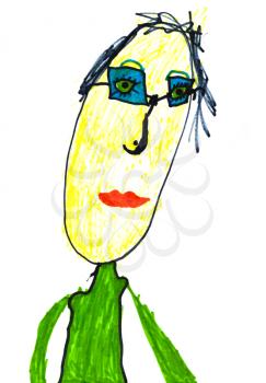 childs drawing - portrait of man in green glasses and green shirt