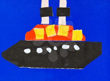 childs applique - cruise liner in blue sea