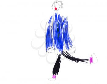 childs drawing - merry dancing man in blue suit
