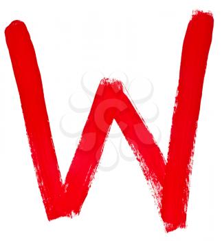 capital letter w hand painted by red brush on white background