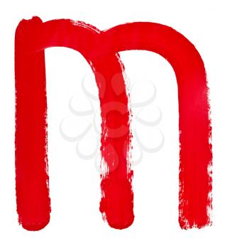 letter m hand painted by red brush on white background