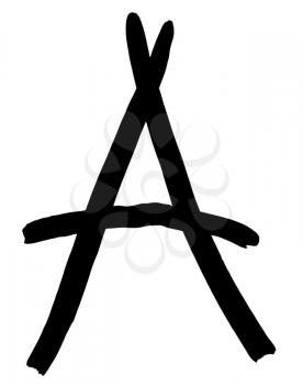 letter A hand written in black ink on white background